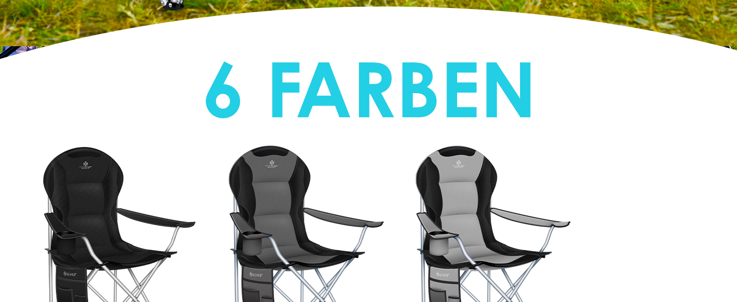 Крісло кемпінгове складне KESSER® до 150 кг, з підлокітниками, високою спинкою, сіре/чорне. З підсклянником та сумкою