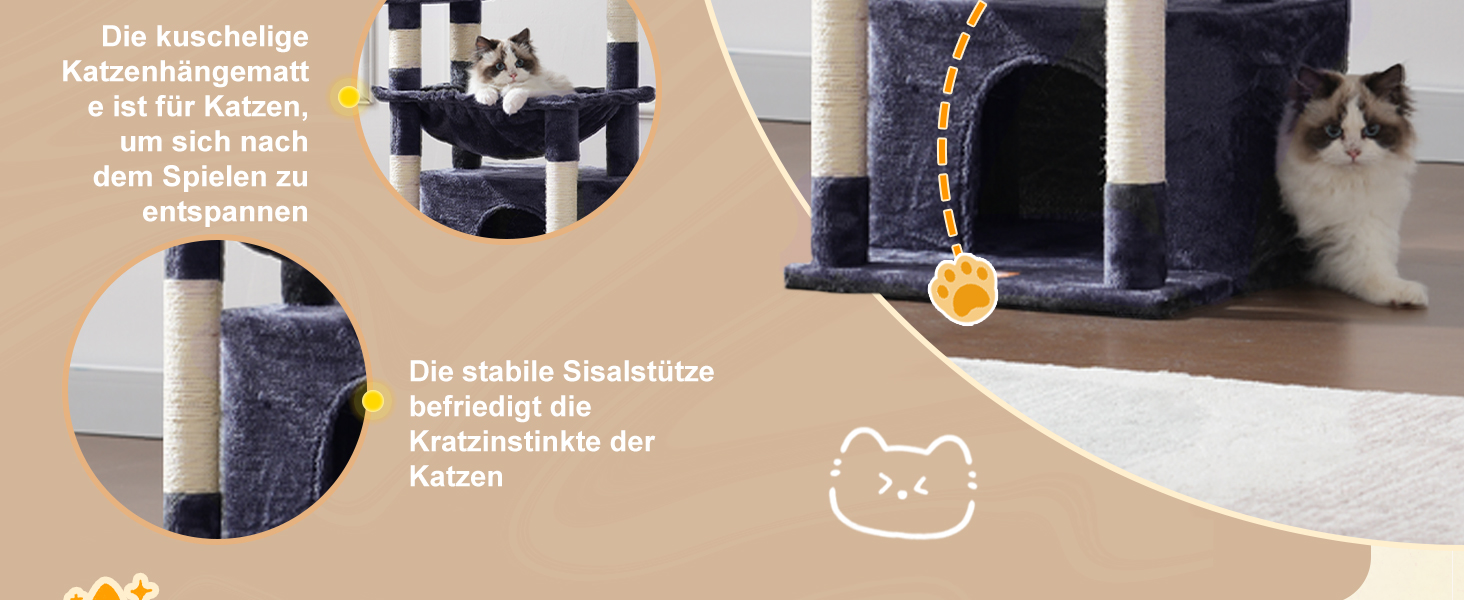 Кігтеточка для котів Heybly Kratzbaum HCT008SW сірого кольору з великим м'яким кошиком та місцем для сну