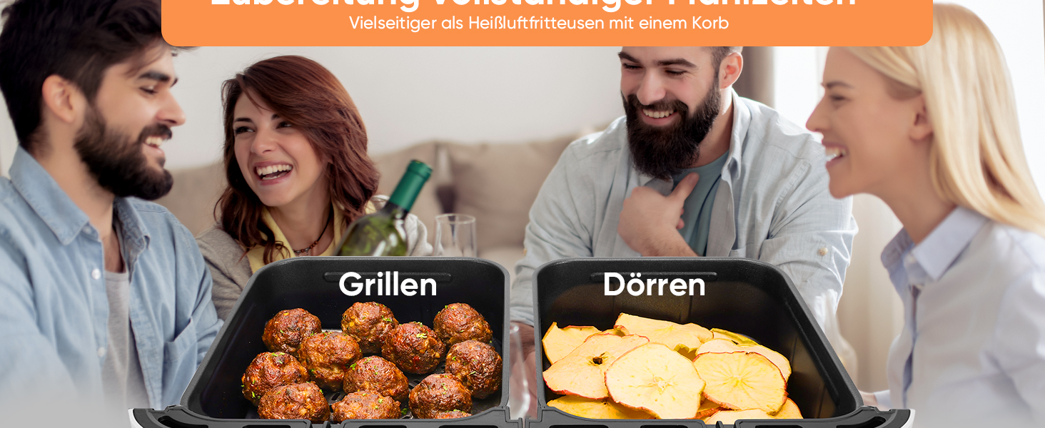 Фритюрниця без олії COSORI з 2 камерами, 8.5 л, 6-в-1, з вікном, чорно-біла