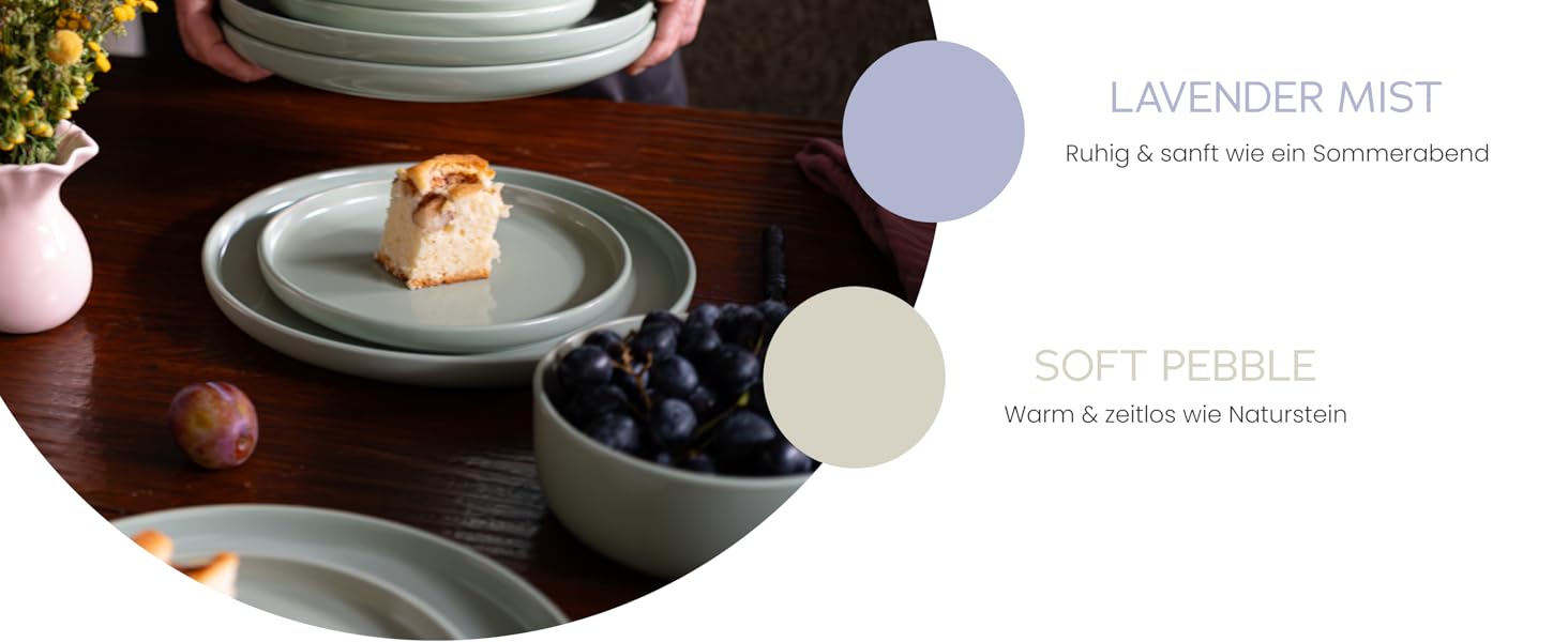 Набір посуду Feinsteinzeug на 6 осіб (18 предметів) — міцний, стійкий до подряпин, бежевий глянцевий | Столовий посуд, тарілки, миски — Magnetiks (Misty Mint, 18 предметів)