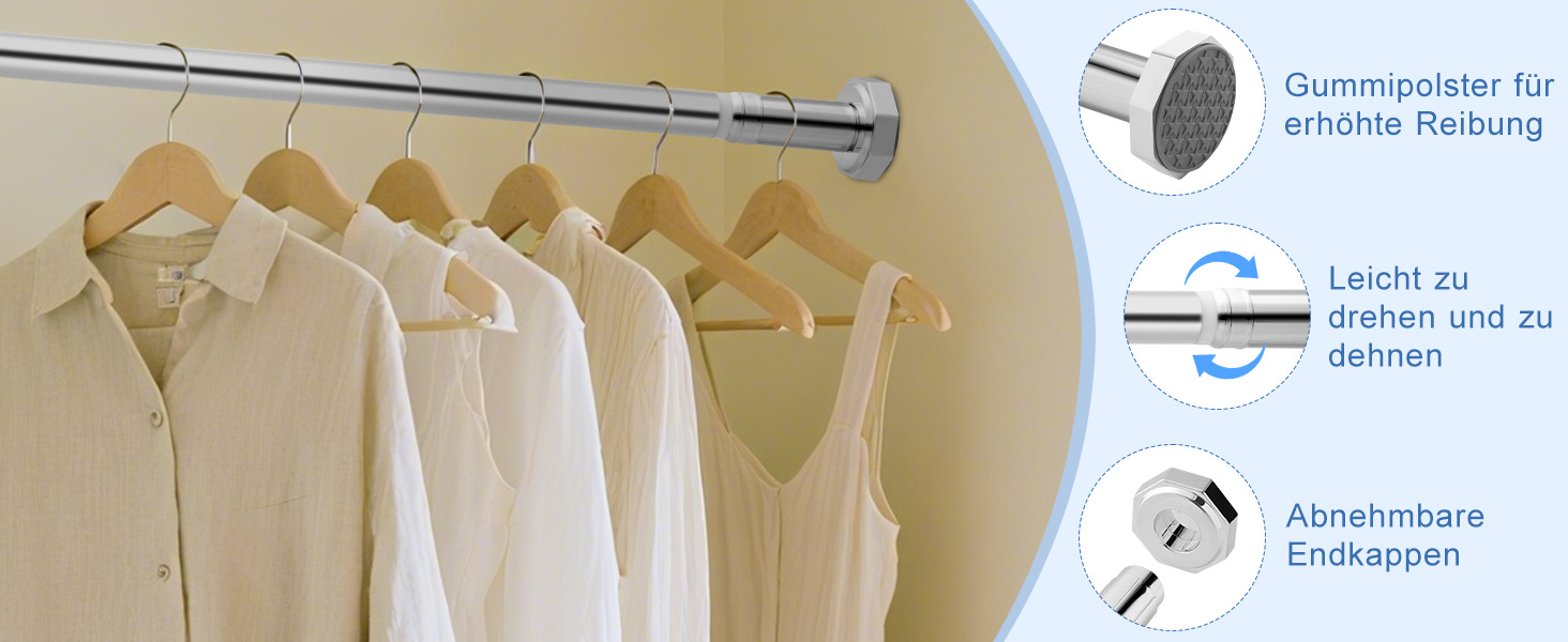 Регульована телескопічна штанга DEWEL 70-120 см (без свердління) для штор та душової кабіни, срібна