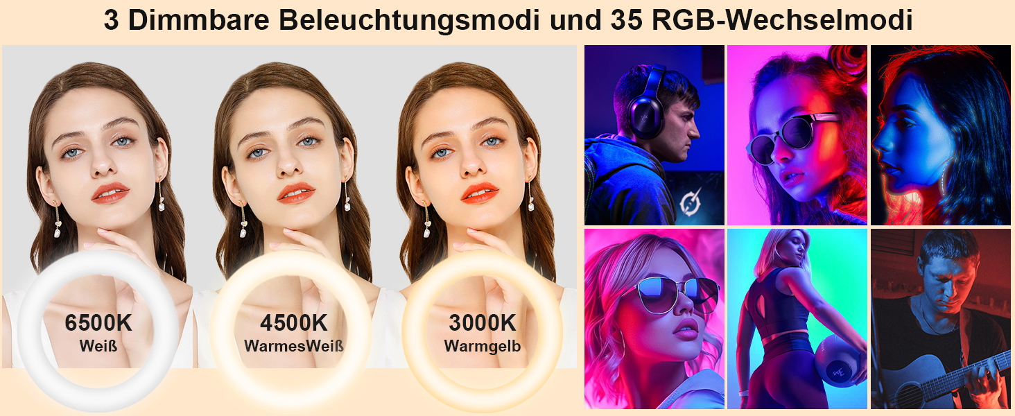 PEYOU Кольцеве світло з триподом 12'/186 см, 48 RGB режимів, регульований трипод для смартфона, для TikTok, YouTube, макіяжу та фотографії