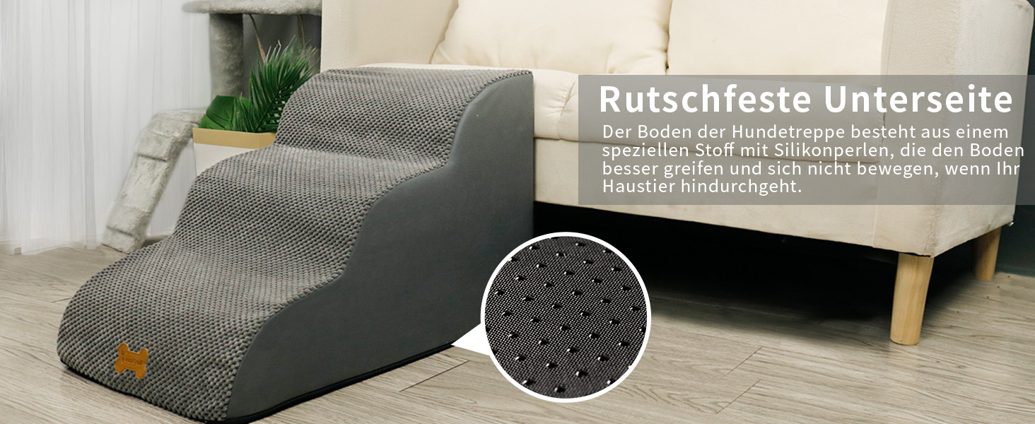 Сходинки для собак Непфайві: 3 сходинки, сірі, 60x40x40 см. Зручні для маленьких собак, знімний, пральний чохол, антиковзаюче покриття