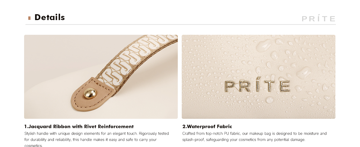 Косметичка велика містка для подорожей, водонепроникна з PU-шкіри, з прозорими перегородками та ручкою, бежева