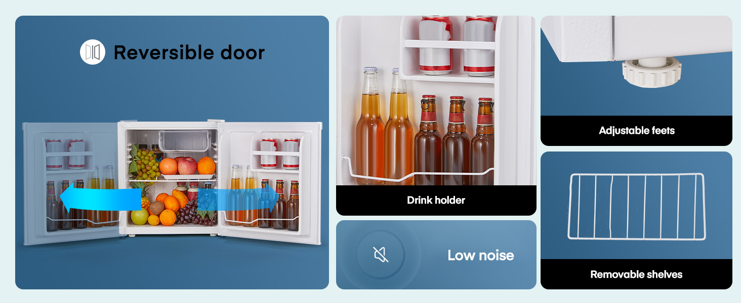 Міні-холодильник E 46L з відділенням для льоду, 42 dB, регулювання температури, енергозберігаючий, знімний дверний анфаз, для кухні, офісу, спальні, готелів та маленьких квартир (білий)