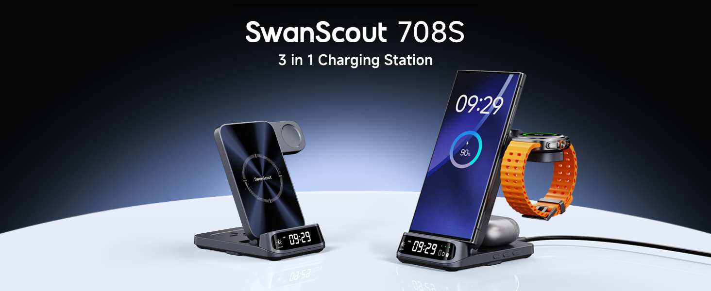 Бездротова зарядка SwanScout 708S для Samsung Galaxy S25 Ultra/S23/S22/S21 та Galaxy Watch/Buds (без адаптера)