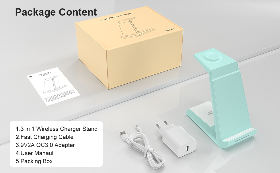 Бездротова зарядка 3-в-1 для Apple Watch, iPhone та AirPods Pro (білий/зелений)