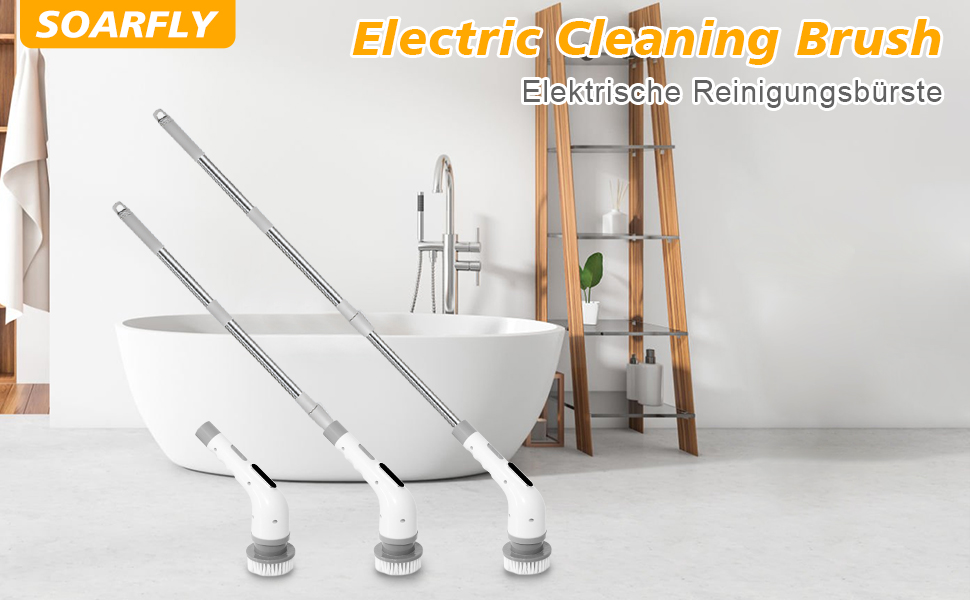 Електрична щітка для прибирання 9 в 1, 3 швидкості, регульована ручка 125 см, для ванної, кухні, плитки та авто