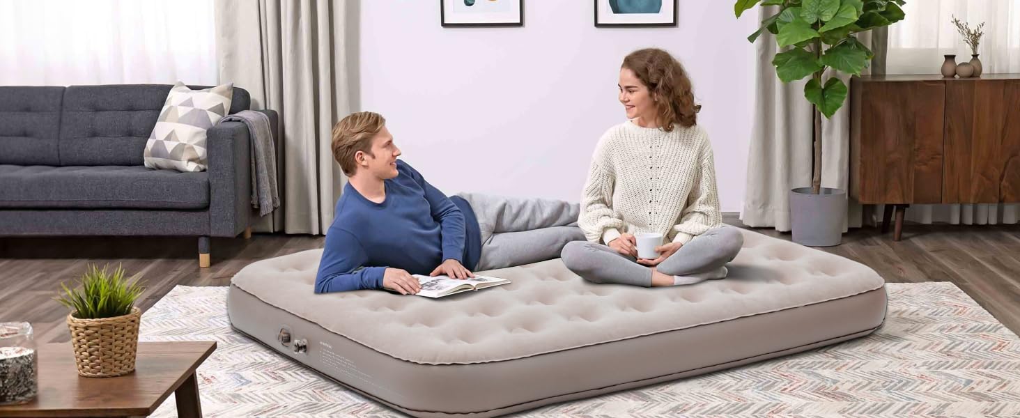 Надувне ліжко для двох осіб, самонадувне, з електричним насосом. Розмір 198x152x25 см