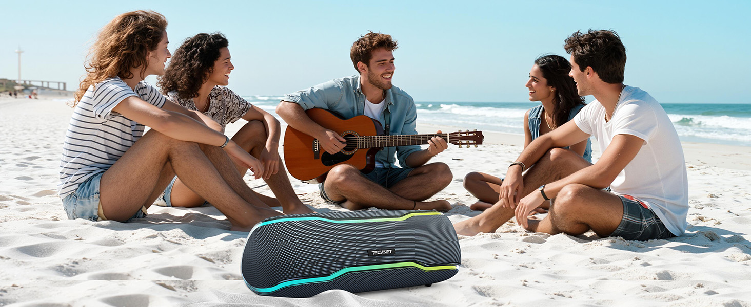 TECKNET Bluetooth колонка з підсвіткою, IPX7, 30W, чорна - портативна бездротова колонка Bluetooth 5.3 для вечірок, подорожей