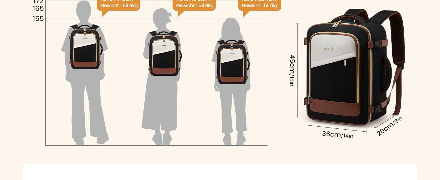 Рюкзак для ручної поклажі LOVEVOOK 45x36x20, 32L, чорний. Підходить для Ryanair, Eurowings, Wizz Air. З антикрадіжною кишенею.