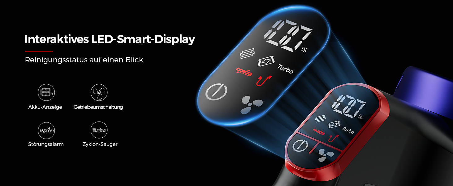 Бездротовий пилосос 48000Pa/550W з акумулятором, 70 хвилин роботи, об'єм 1.6л, 8-шарова фільтрація, тихий, з антизаплутуючим насадкою для твердих поверхонь, червоний, Rot 15 Ultra