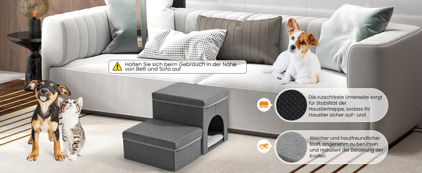 Сходинка для собак Sunowl 2 сходинки, складана, широка, з місцем для зберігання, для маленьких собак та котів, м'яка, неслизька поверхня