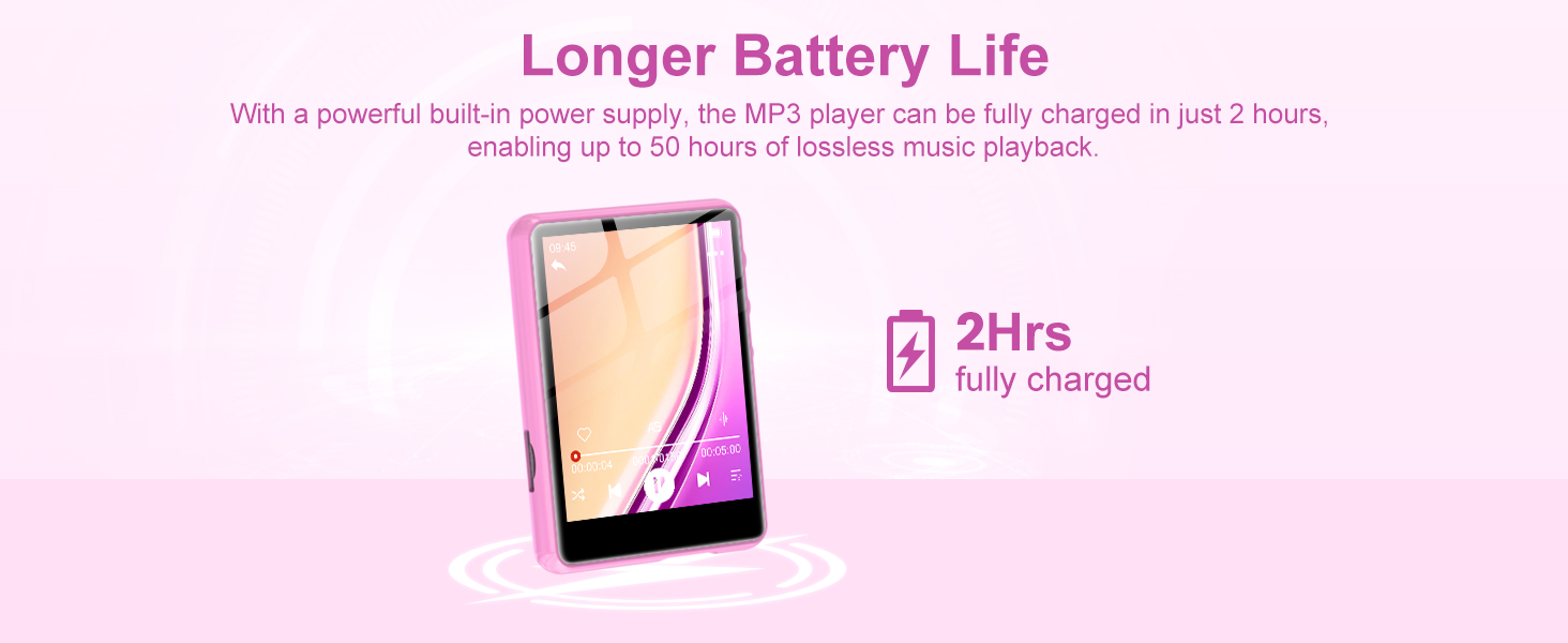 MP3 плеєр SWOFY 128GB Bluetooth 5.3, Рожевий - міні-плеєр з сенсорним екраном 2.4