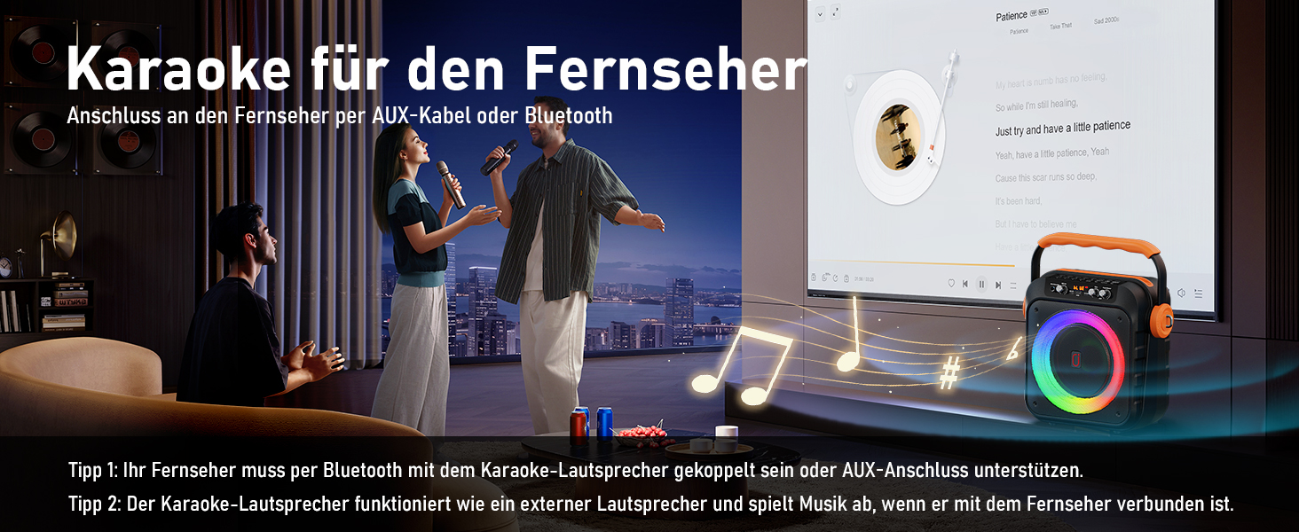 Караоке машина MS80 з 2 мікрофонами, портативна колонка з LED-підсвіткою, Bluetooth, USB/TF-карта, AUX/FM, система PA, TWS