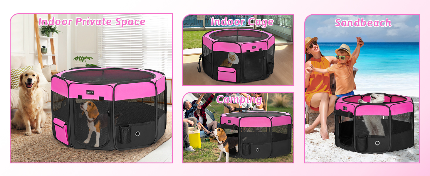 Вольєр для цуценят та дрібних тварин PETSFIT: розкладний, з водонепроникним дном, сірий/зелений (M, Рожево-чорний)