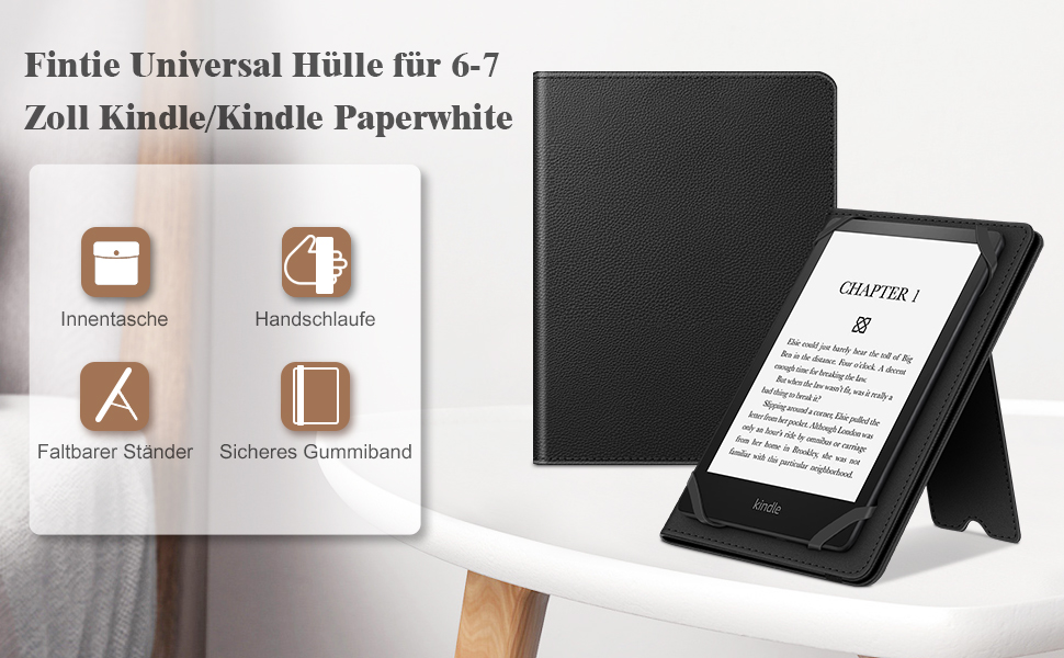 Чохол Fintie для електронних книг 6-7 дюймів з підставкою та петлею, сумісний з Kindle Paperwhite/Kindle Colorsoft Signature Edition 2024, чорний