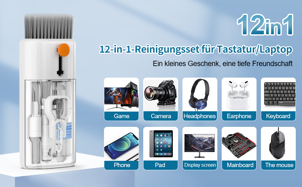 Набір для чищення клавіатури 12 в 1: очищувач екрану, щітка, для iPhone, MacBook, PC, камери