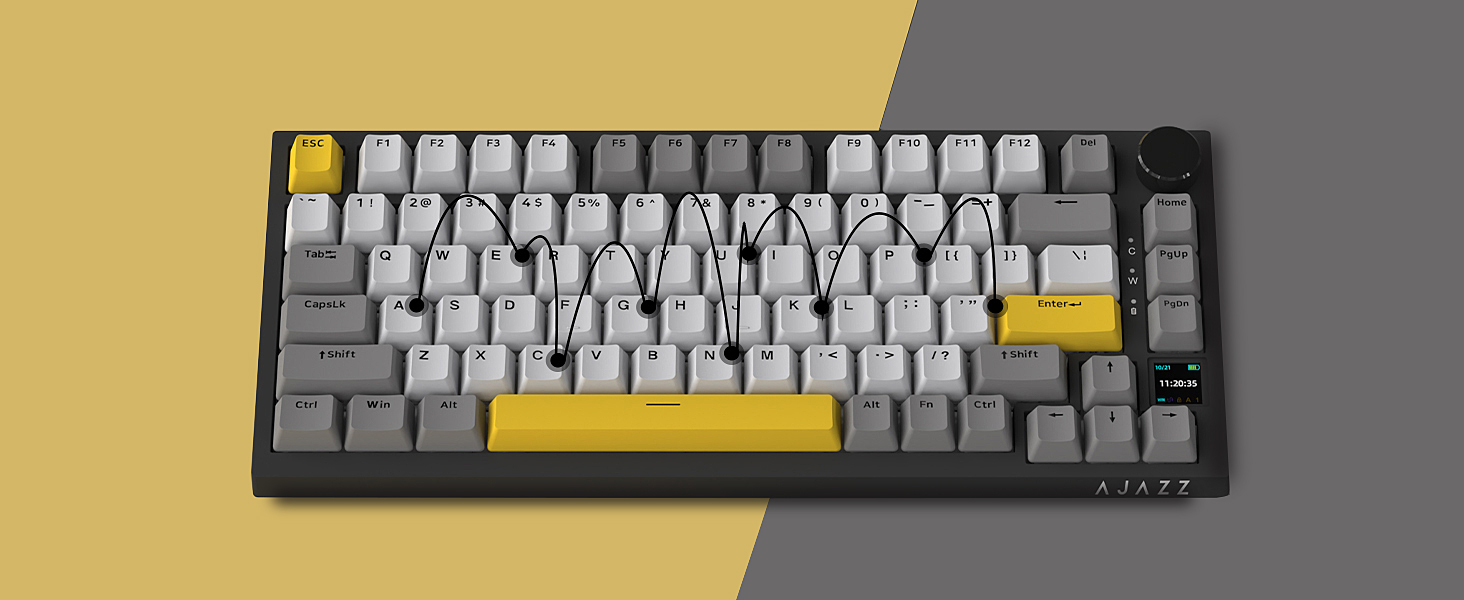 Механічна клавіатура YINDIAO AK820 PRO з TFT дисплеєм та кнопкою, 2.4G Wireless/BT5.1/USB-C, 75% ANSI, Hot-Swap, лінійний перемикач, RGB-підсвітка, для PC/MAC (Сірий)