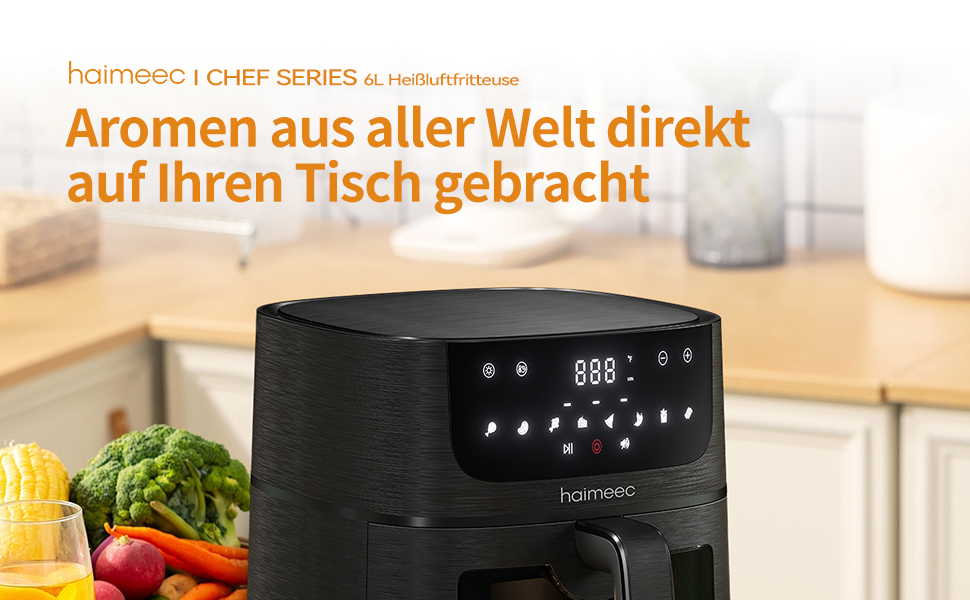 HAIMEEC 6L Air Fryer with Viewing Window - 8-in-1 Oil-Free Fryer, Shake Reminder, Non-Stick Coating, 30-200°C, 78 Recipes, Quiet Operation