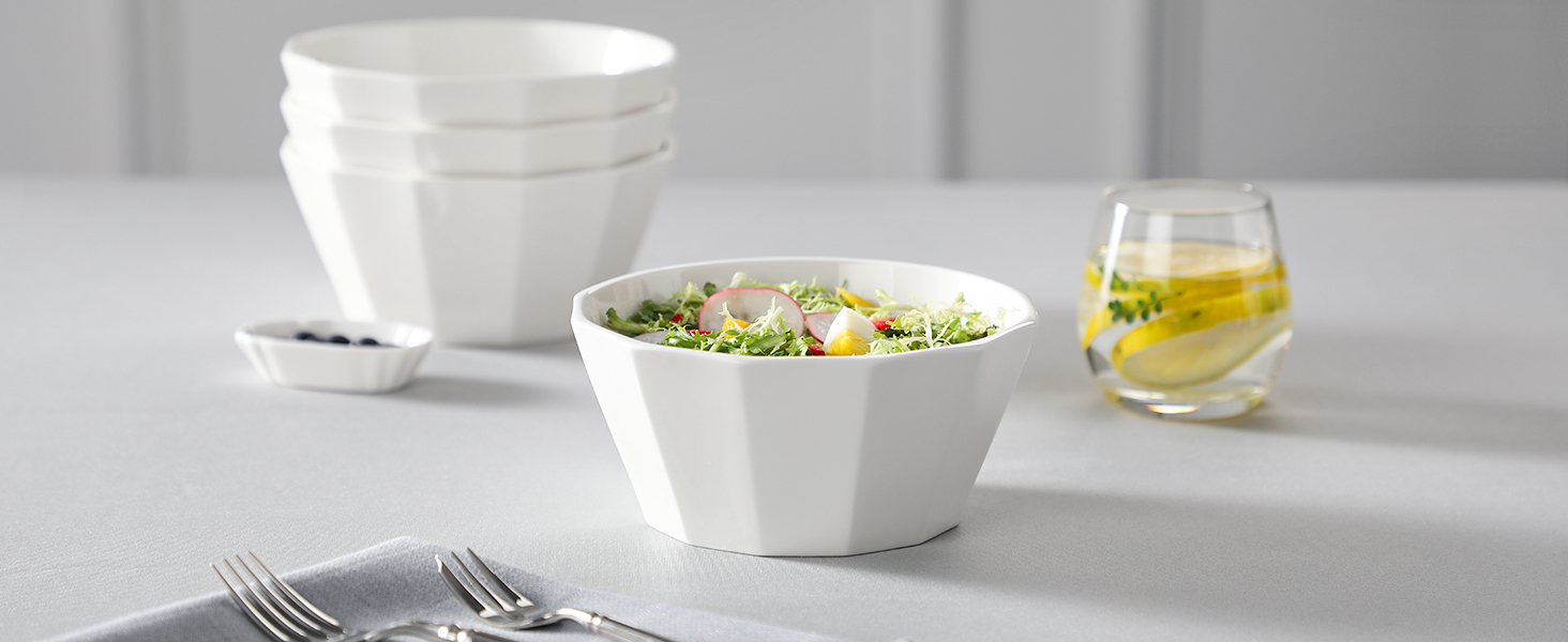 Набір мисок MALACASA Serie Regular (4 шт.) – 800 мл, 1020 мл, кераміка, для мюслі, супу, рамен (білий)