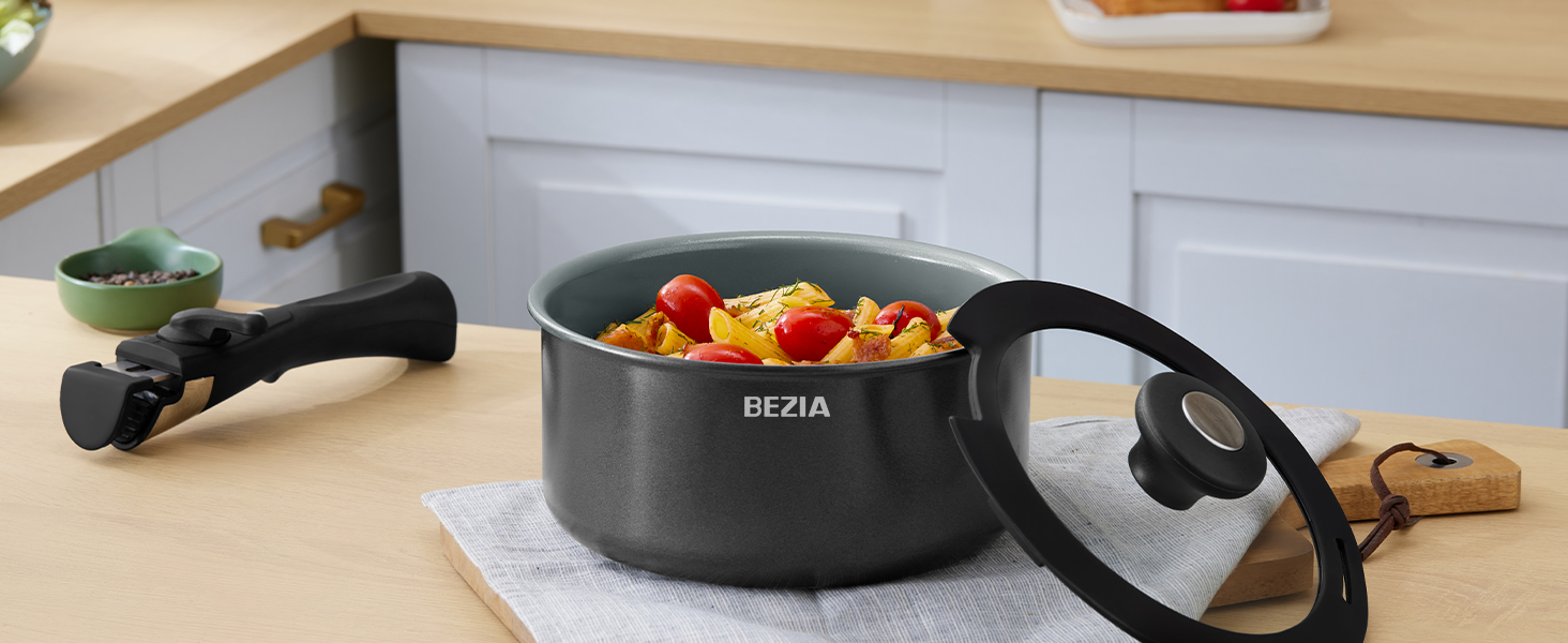 BEZIA 13-Piece Ceramic Nonstick Cookware Set - Induction Compatible Pots and Pans for All Cooktops, Stackable, Dishwasher & Oven Safe