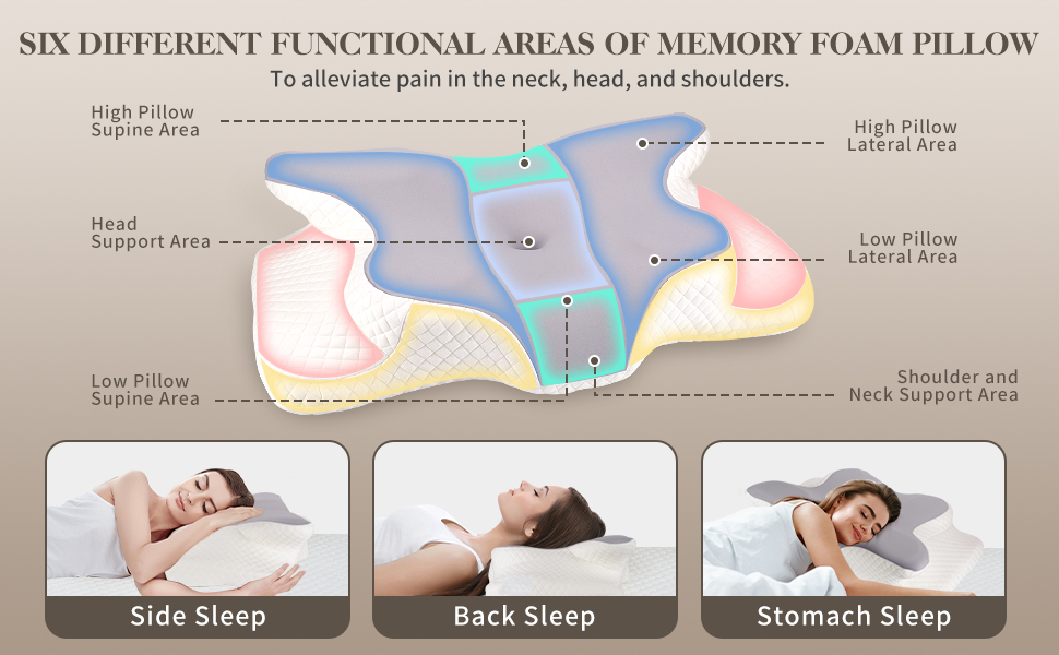 Ортопедична подушка для шиї Memory Foam сірого кольору. Ергономічна подушка для сну на боці, з підтримкою шиї та полегшенням болю в шиї та плечах.
