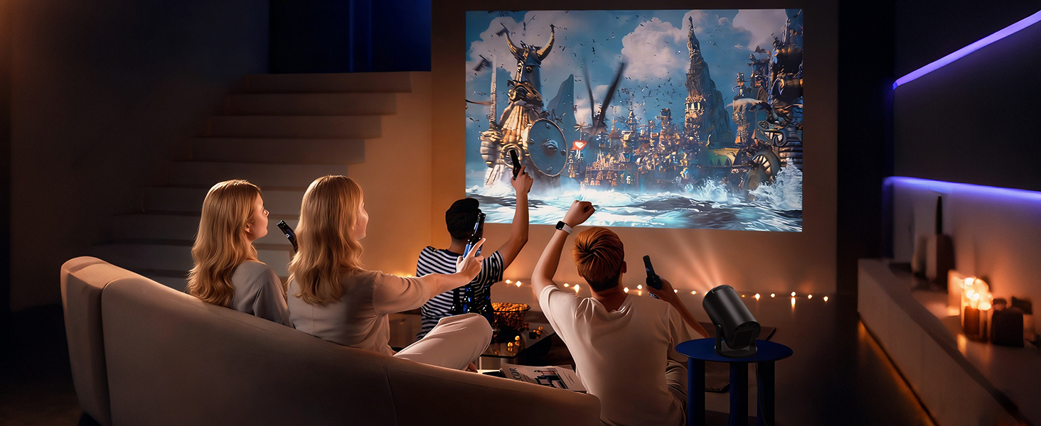 Lyncast OptiBarrel 500: Портативний проєктор 4K з Wi-Fi 6, Bluetooth 5.4, Android 11 та підтримкою iOS/HDMI/USB. Чорний