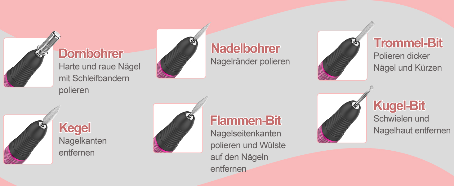 Електричний набір для манікюру та педикюру Delanie з фрезером 35000 об/хв (6 в 1) для гелю, полігелю, акрилу, з насадками, акумуляторний, сірий