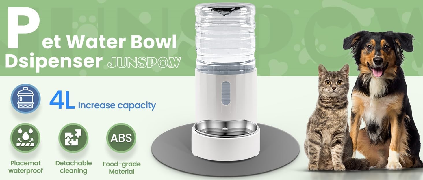 Автоматичний поїльник для води для тварин 4L з нержавіючою чашею, бездротовий, з прозорим вікном, чорний