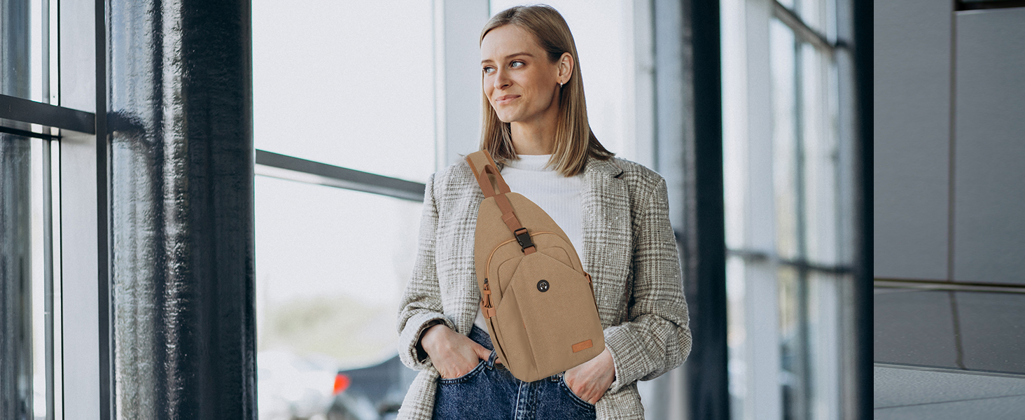 Чоловіча нагрудна сумка через плече з канвасу, водонепроникна, антикрадіжна, для подорожей, спорту та активного відпочинку (колір: коричневий, розмір: L)