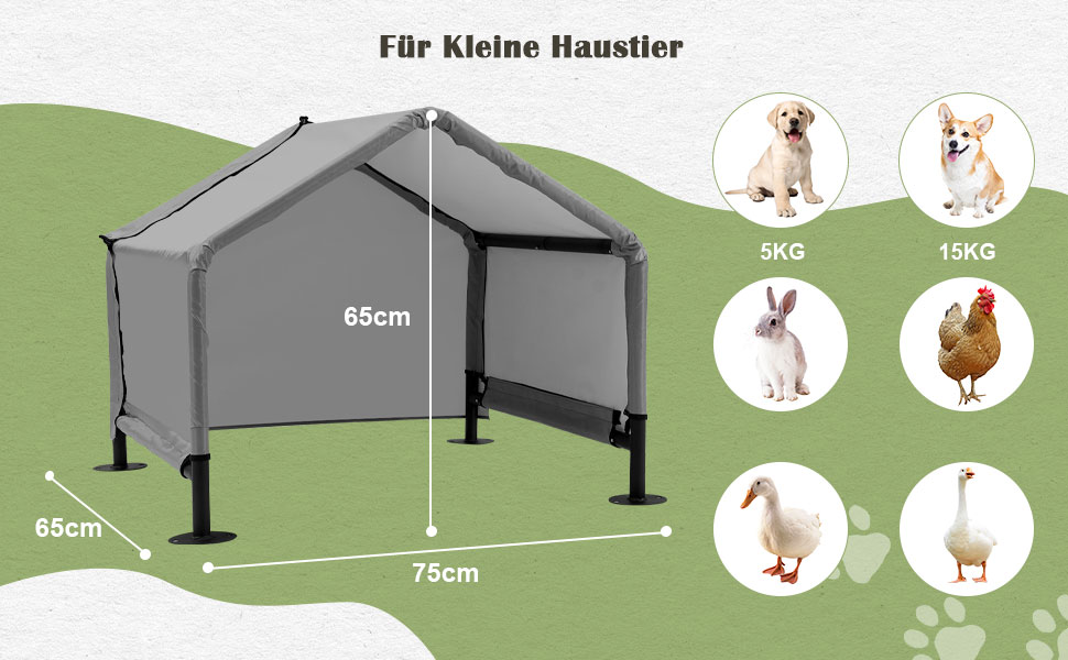 Будка для собак A.FATI Outdoor: сіра, 75x65x65 см, водонепроникна, з задньою стінкою, захист від сонця, для маленьких та середніх собак, котів, курчат, цуценят