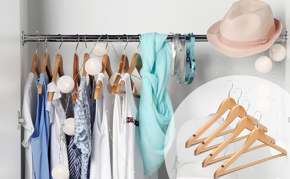 Плечики для одягу Keplin Starker з натурального дерева (30 шт.) з обертовим гачком 360° та перекладиною для штанів, з вирізами для плечей - міцні та економні, для пальто, жакети, костюми, сріблясті