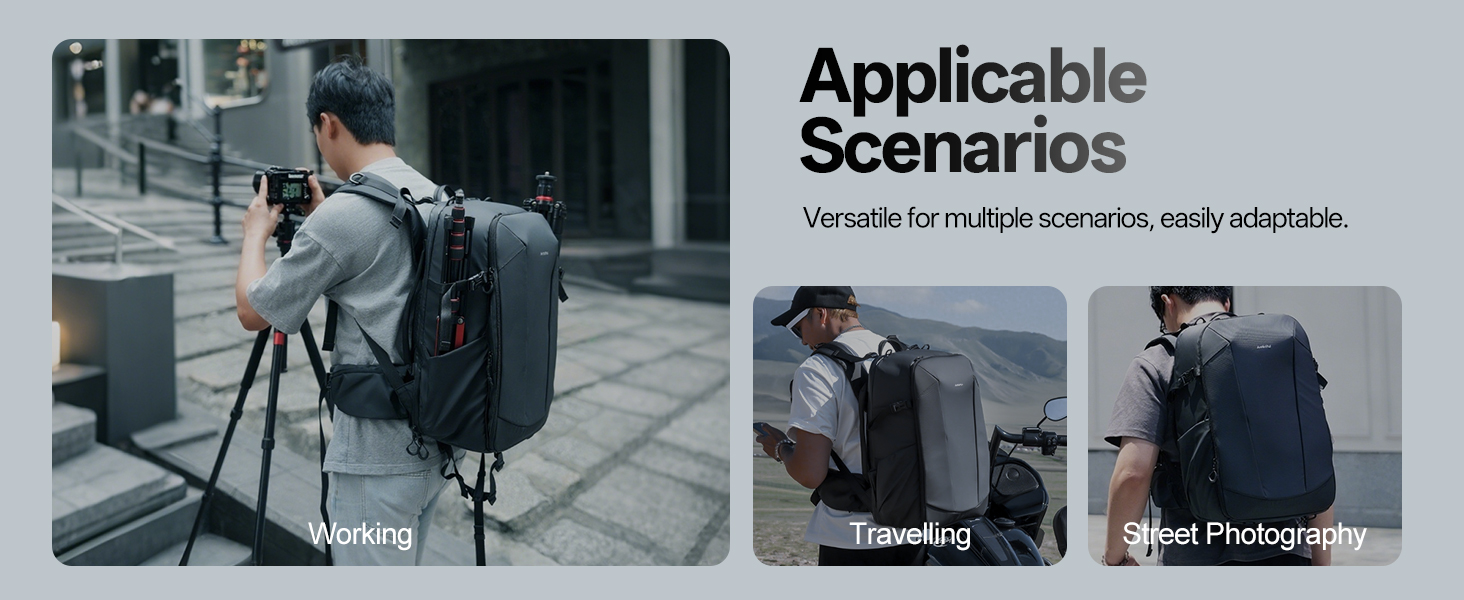 Чорний фоторюкзак AMBITFUL 25L+3L для DSLR/SLR/Mirrorless камер з відділенням для ноутбука та трипода (водонепроникний, ергономічний)