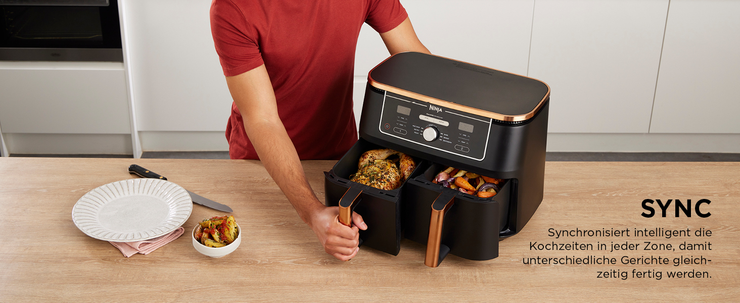 Ninja Foodi MAX Dual Zone Air Fryer - 9.5L, 6-in-1, Copper/Black - AF400EUCP