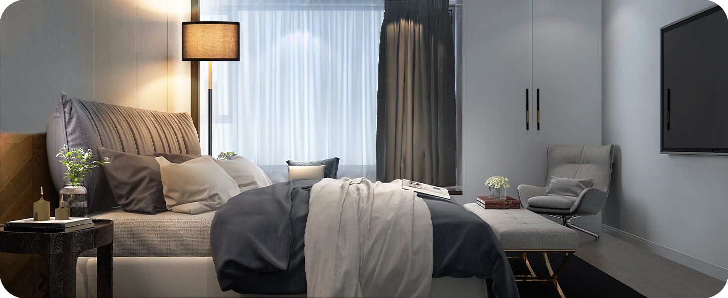 Стійка лампа EDISHINE для вітальні, 160 см, арка, з вимикачем на ніжці, включає LED-лампу E27 (6W, 2700K), абажур з чорного льону, сучасна лампа для спальні