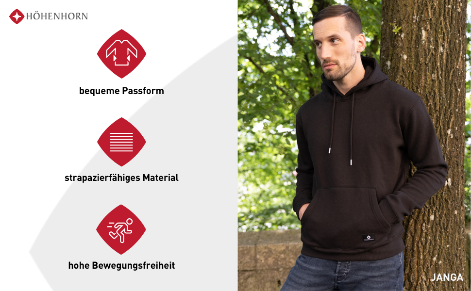 Худі Janga від Höhenhorn для чоловіків, чорний, XXL, з високоякісної бавовни
