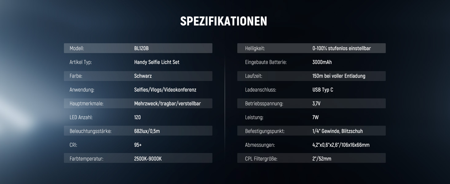 NEEWER BL120B Набір світла для селфі та татуювань LED, сумісний з iPhone, кліп-он CPL фільтр, штатив, тримач для телефону, заповнююче світло, видаляє відблиски для фотографії, відео, їжі, ювелірних виробів