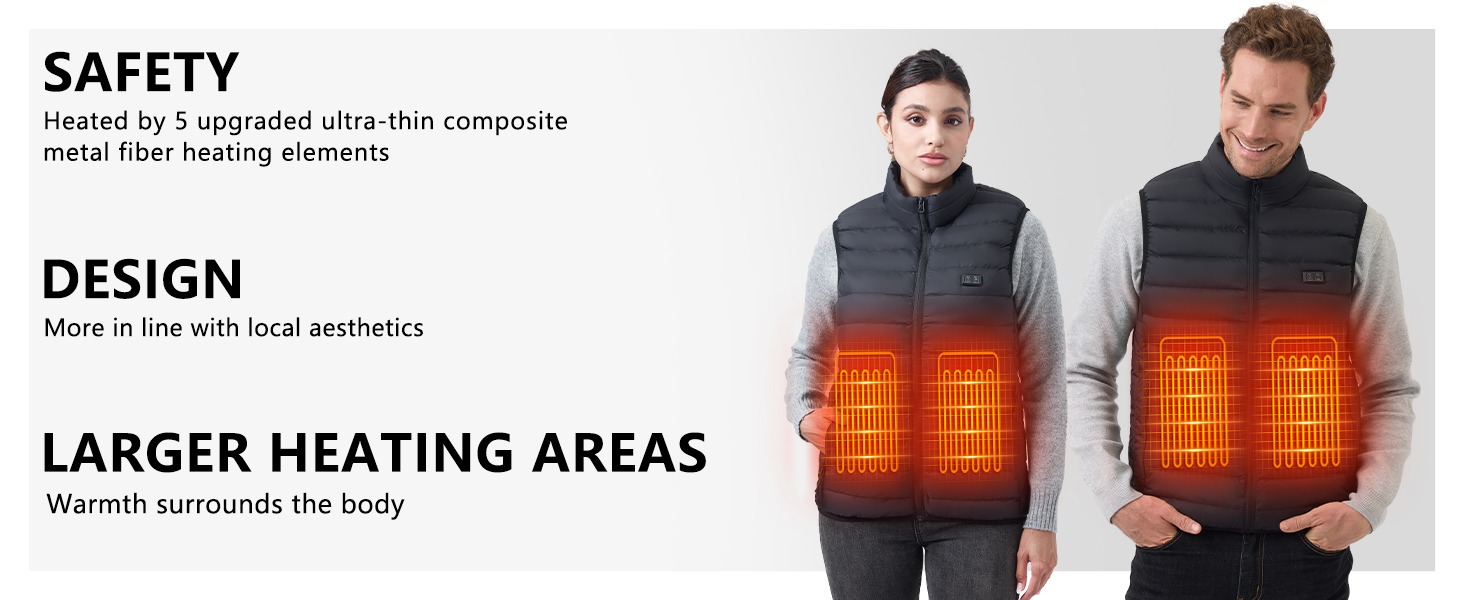 Обогревна жилетка для чоловіків та жінок: тепла зимова жилетка з підігрівом, акумулятор 5V 10000mAh, 3 режими температури, придатна для прання, для активного відпочинку, чорний M
