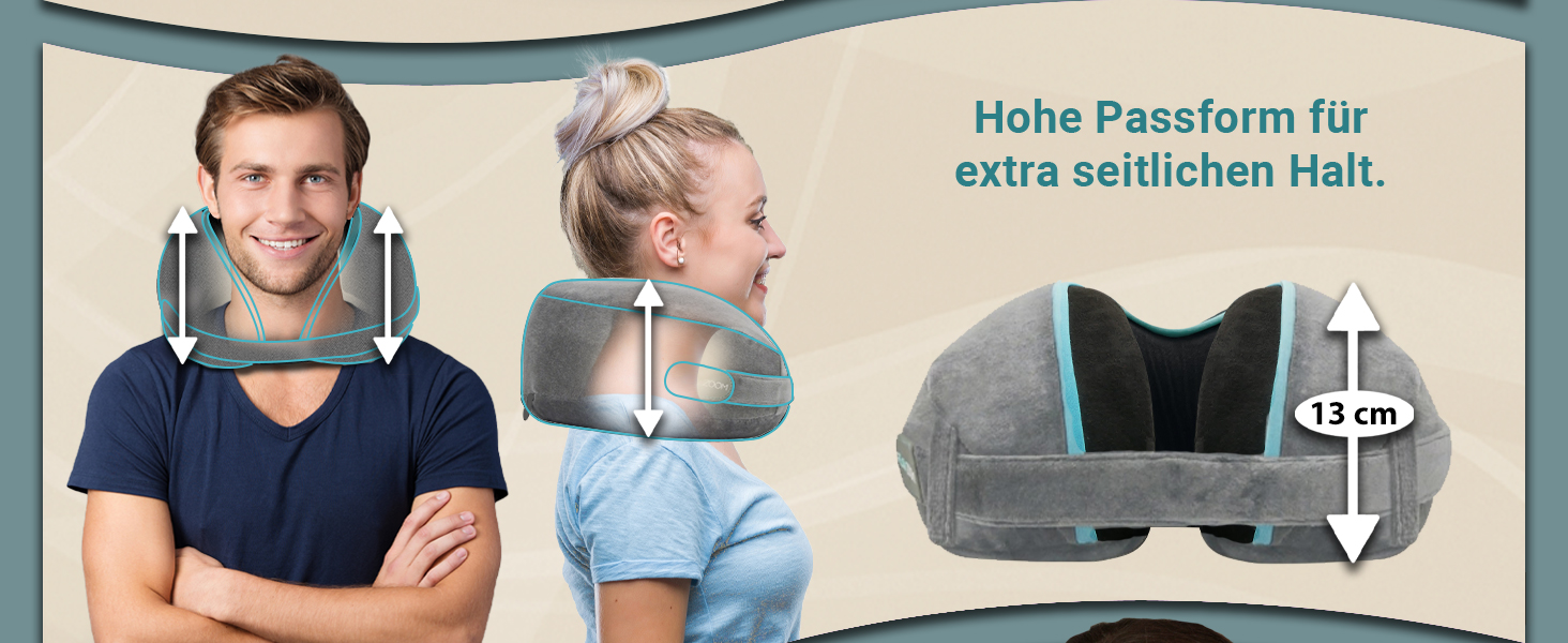 Подушка для шиї FlowZoom Dream Pro з додатковою бічною підтримкою та регульованим липучкою кріпленням - подушка для подорожей в літак з піною з пам'яті - з чохлом та подарунковою упаковкою - Сірий