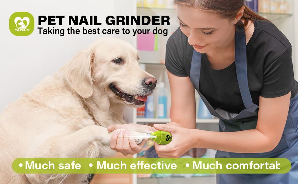 Електричний точило для собачих кігтів Casfuy 6-ступінчате – тихе, перезаряджуване, для собак великих, середніх та малих порід (зелене)