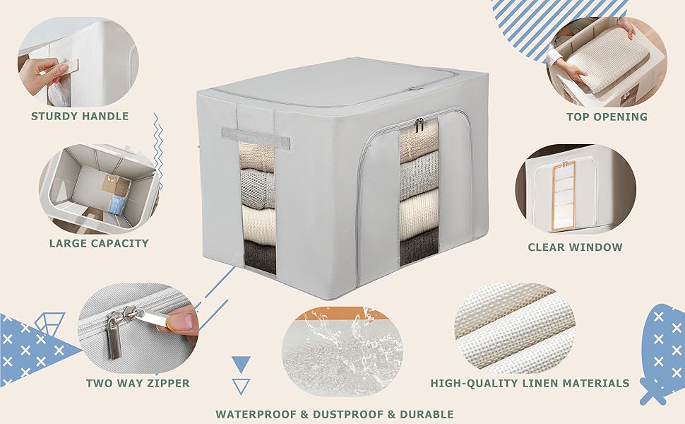 Органайзер для зберігання постільної білизни та одягу, 2 шт. (24L, сірий)