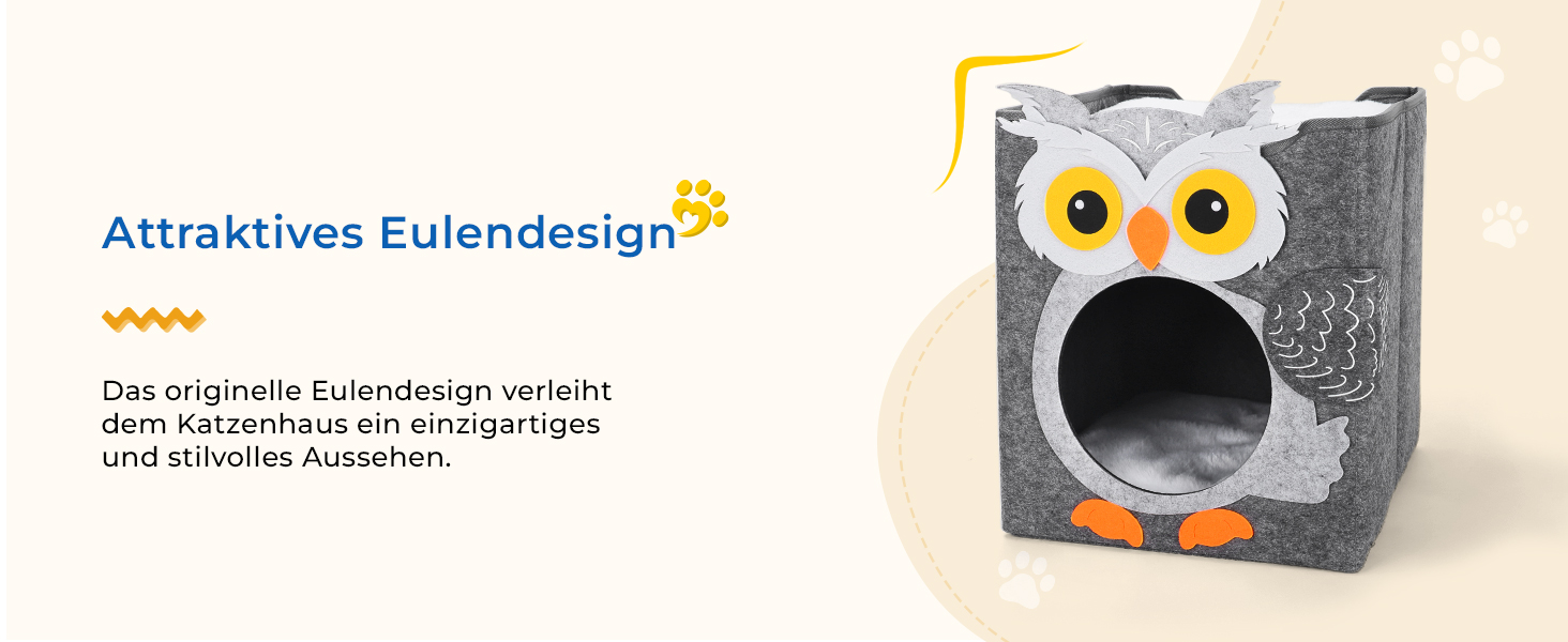 Кігтеточка-будиночок для котів Dripex з 2 поверхів, філц, з подушкою, 30 x 35 x 35 см (Сова)