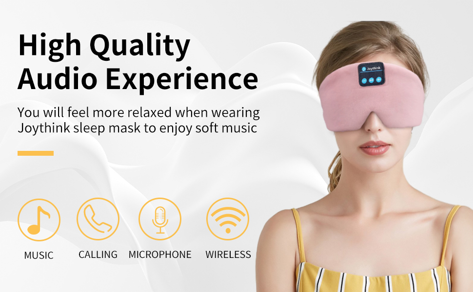 Маска для сну Joythink з Bluetooth 5.3 навушниками, шовкова, для зручного сну на боці, 16 год. роботи, рожева