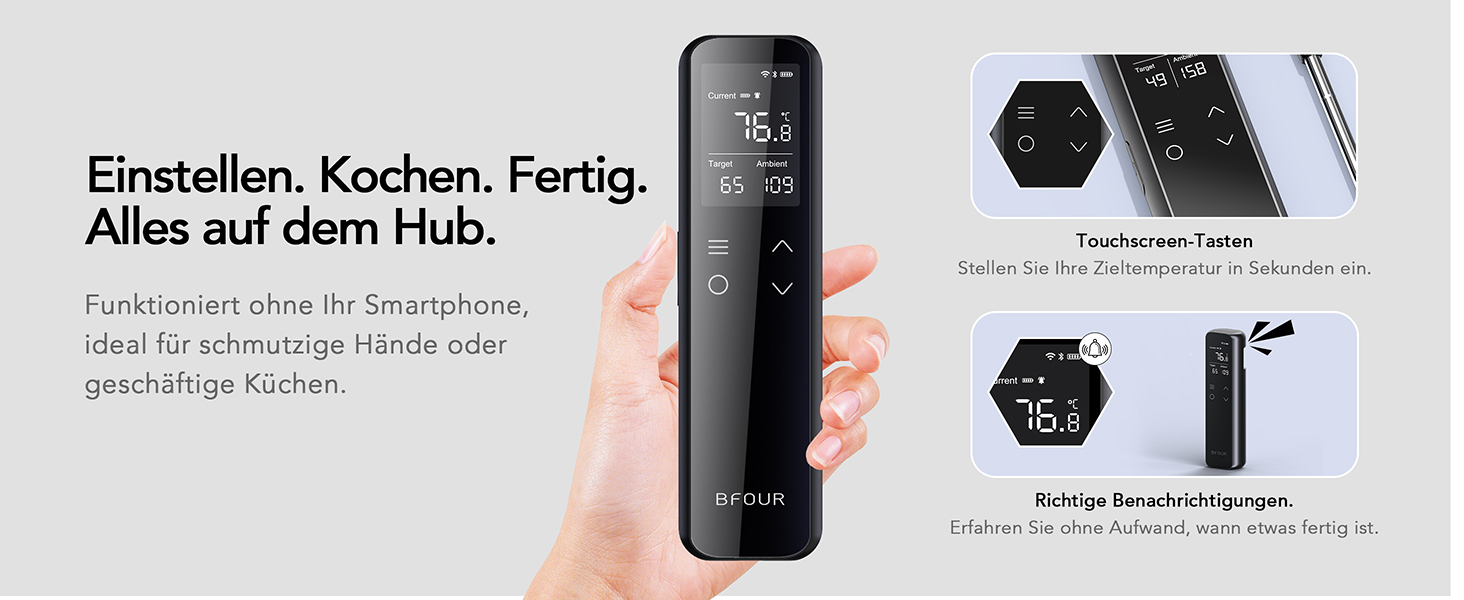 Бездротовий термометр для м'яса з Wi-Fi, LCD-базою та Bluetooth, ±0,5°C, BF-70