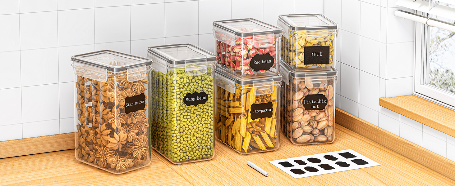 Набір контейнерів для зберігання продуктів 24 шт. – герметичні бокси з кришкою, органайзер для кухні, для борошна, цукру, мюслі та ін., з етикетками та маркером, для кухні та холодильника, 33,6 л