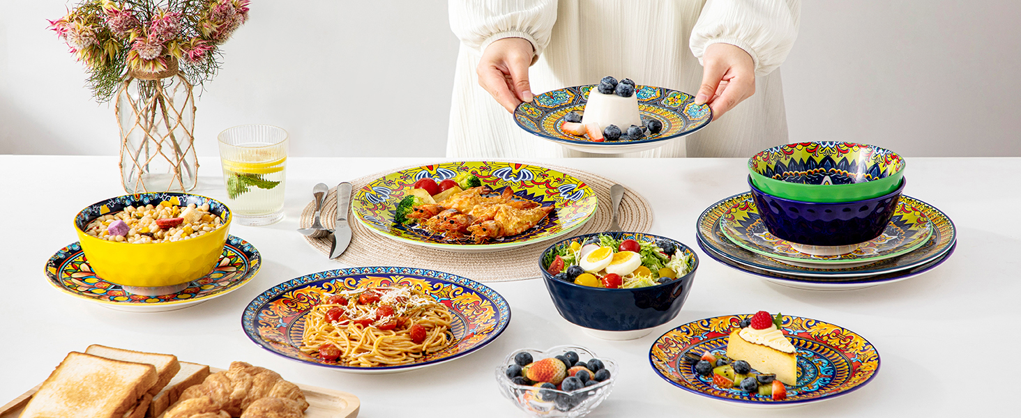 Набір посуду з порцеляни Vancasso на 6 осіб (18 предметів): тарілки, десертні тарілки, миски, серія KRVI