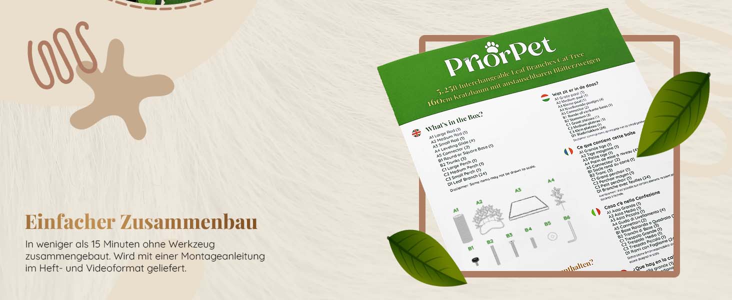 Дерево для котів Kratzbaum Natur - багатоярусне, з можливістю заміни листів, 160 см. Безпечні матеріали, міцне та запатентоване.