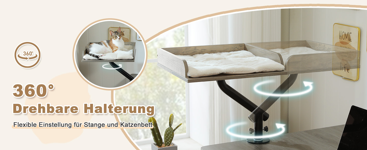 Кігтечка-ліжко для котів PAWZ Road з інтерактивним м'ячиком, крутиться на 360°, підходить для ваги до 22.5 кг (сірий, прямокутне дерев'яне ліжко)