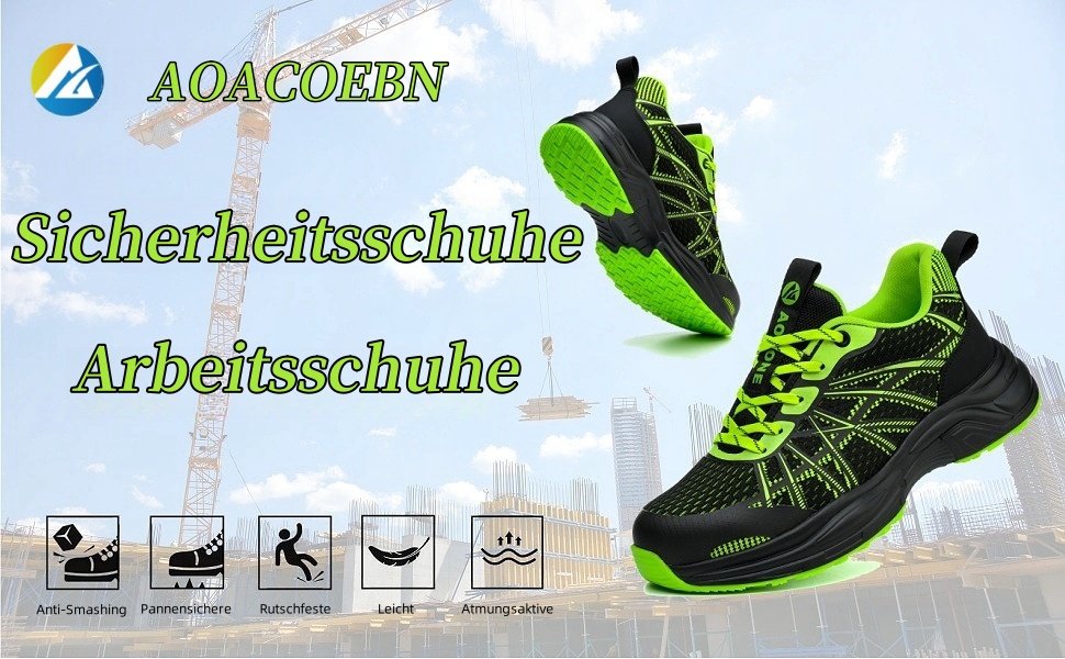 Зручні робочі черевики для чоловіків та жінок. Легкі, спортивні, з металевим підноском, неслизькі, дихаючі. Розмір 43 EU, колір зелений